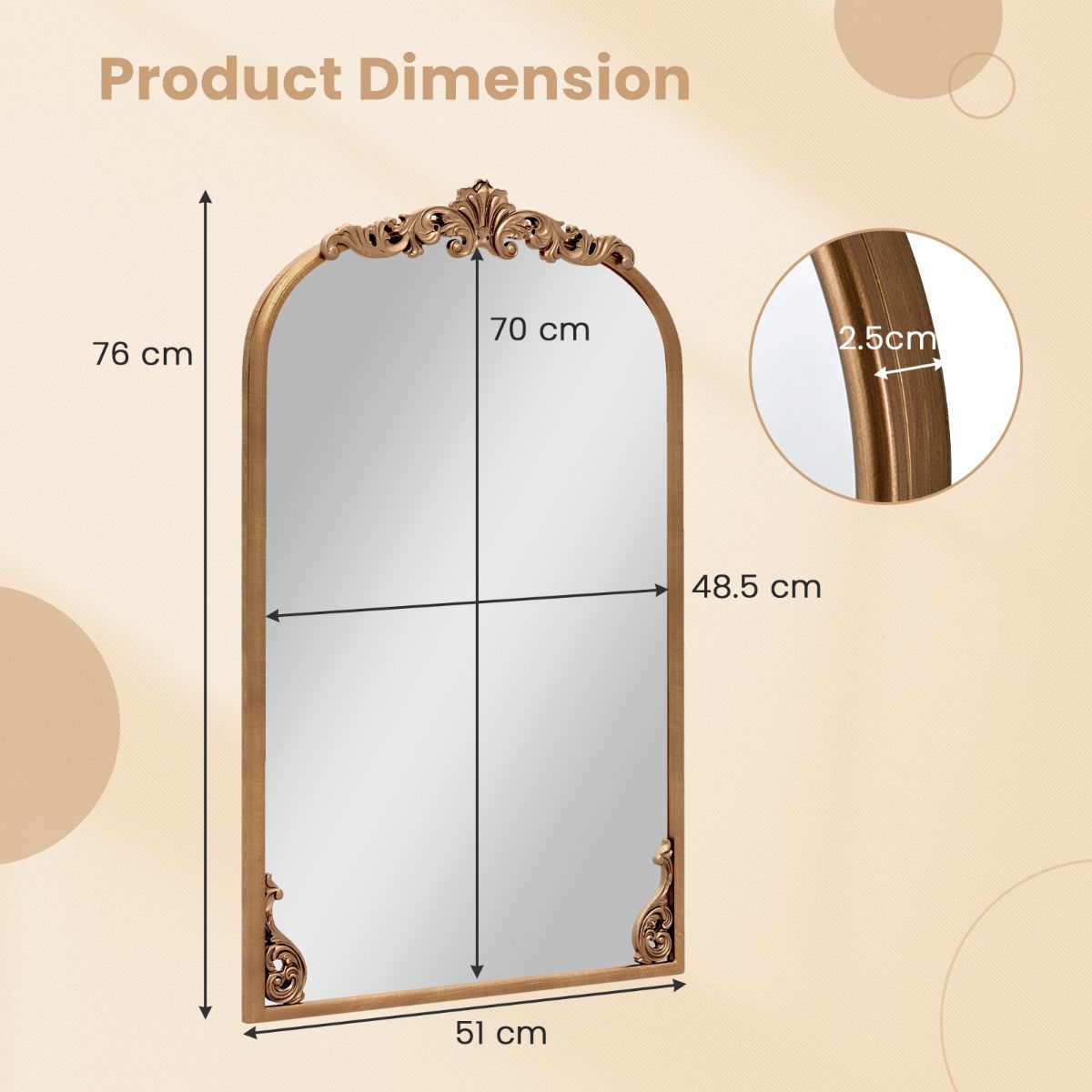 Antique Wall Mounted Mirrors with Metal Frame for Bathroom
