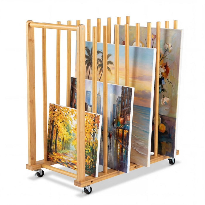 Art Storage Rack with 4 Universal Wheels Bamboo Drawing Board Stand