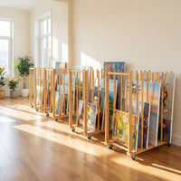 Art Storage Rack with 4 Universal Wheels Bamboo Drawing Board Stand