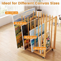 Art Storage Rack with 4 Universal Wheels Bamboo Drawing Board Stand