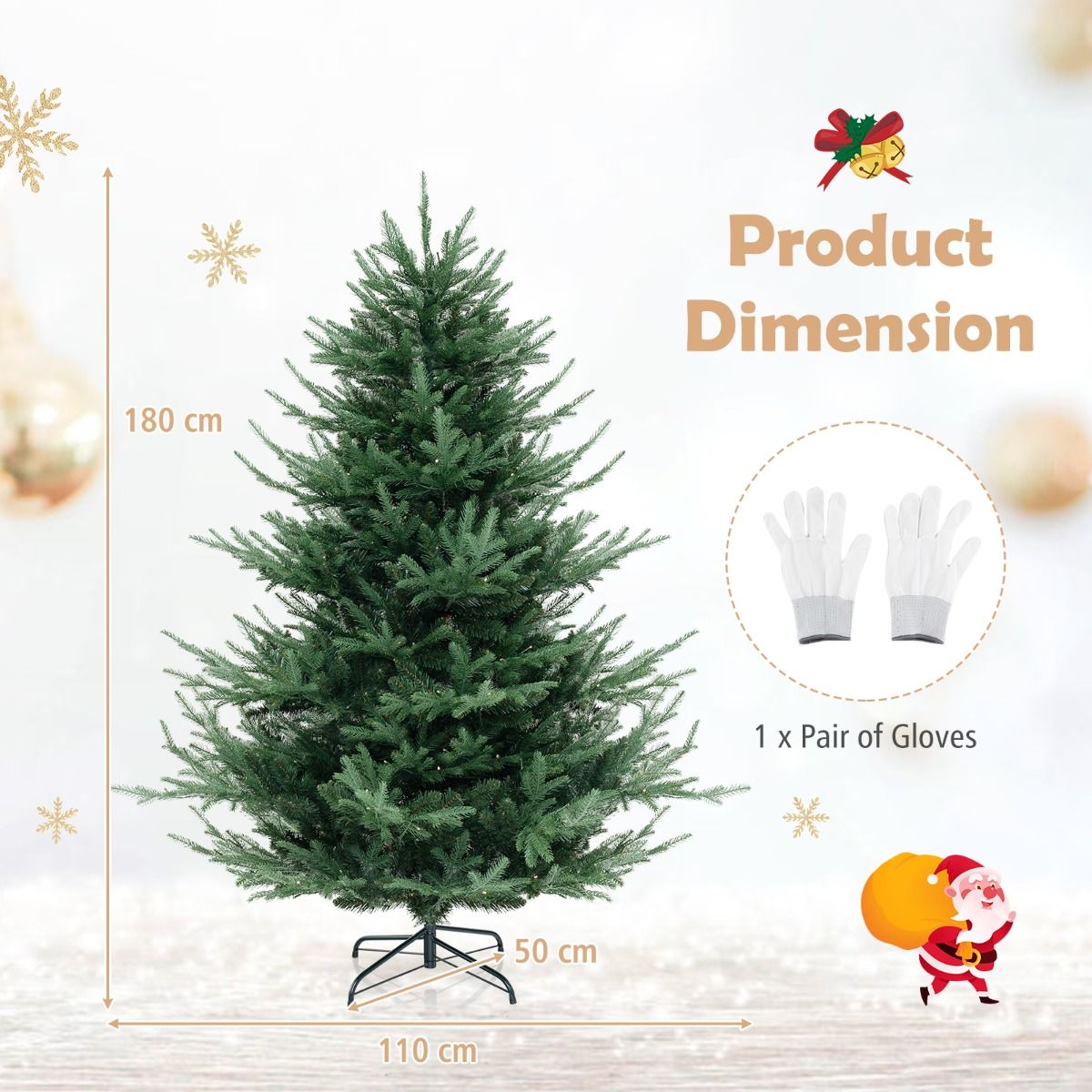1.8M Pre-lit Artificial Christmas Tree with 778 Branch Tips and 240 Warm White LED Lights