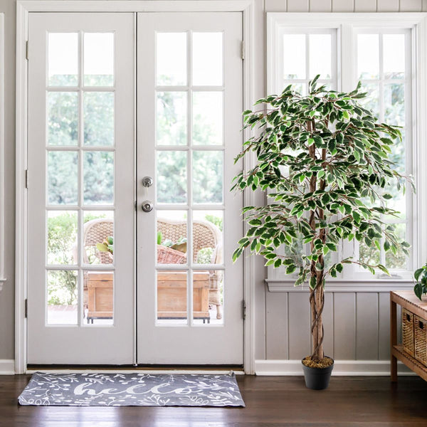 Tall Artificial Faux Tree with 1008 Leaves Natural Wood Trunk