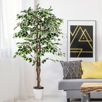 Tall Artificial Faux Tree with 1008 Leaves Natural Wood Trunk