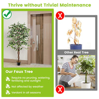 Tall Artificial Faux Tree with 1008 Leaves Natural Wood Trunk