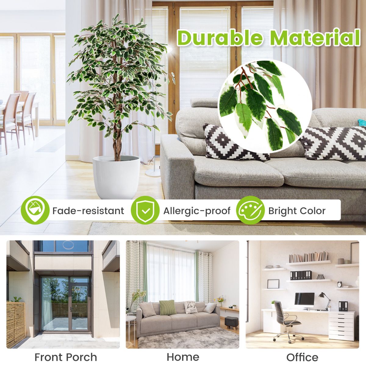 Tall Artificial Faux Tree with 1008 Leaves Natural Wood Trunk