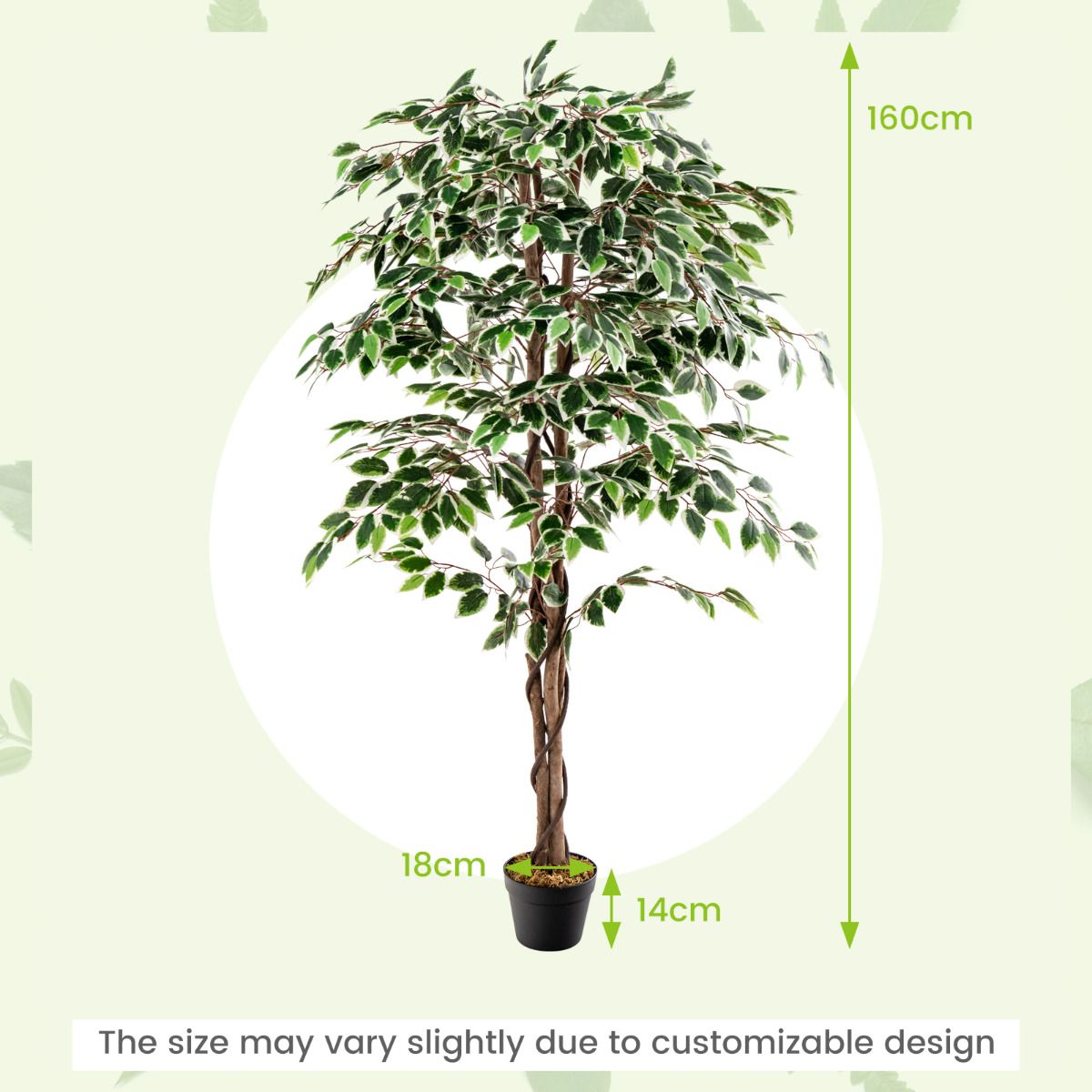 Tall Artificial Faux Tree with 1008 Leaves Natural Wood Trunk