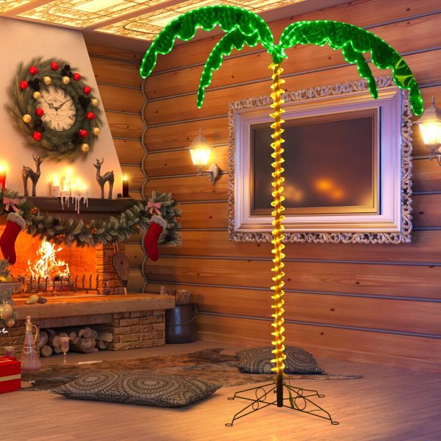 225cm Artificial Lighted Coconut Plam Tree with 4 Fronds and Metal Base