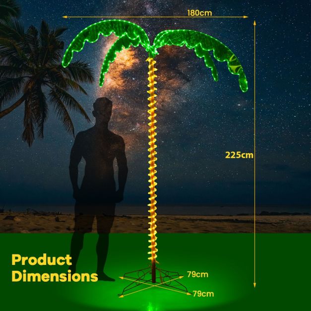 225cm Artificial Lighted Coconut Plam Tree with 4 Fronds and Metal Base