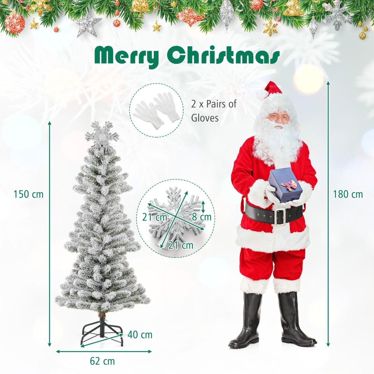 150/180 cm Artificial Xmas Tree with Snowflake Topper and Projection Light