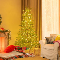 225 cm Artificial Xmas Tree Hinged Christmas Tree with Auto Timer
