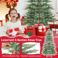 225 cm Artificial Xmas Tree Hinged Christmas Tree with Auto Timer