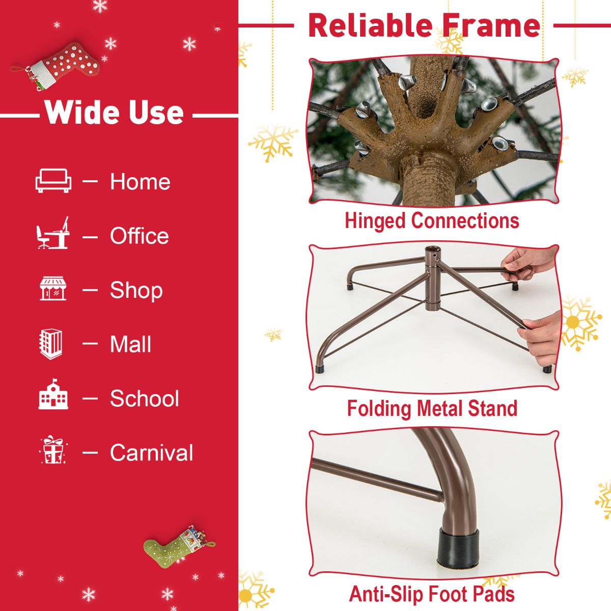 225 cm Artificial Xmas Tree Hinged Christmas Tree with Auto Timer