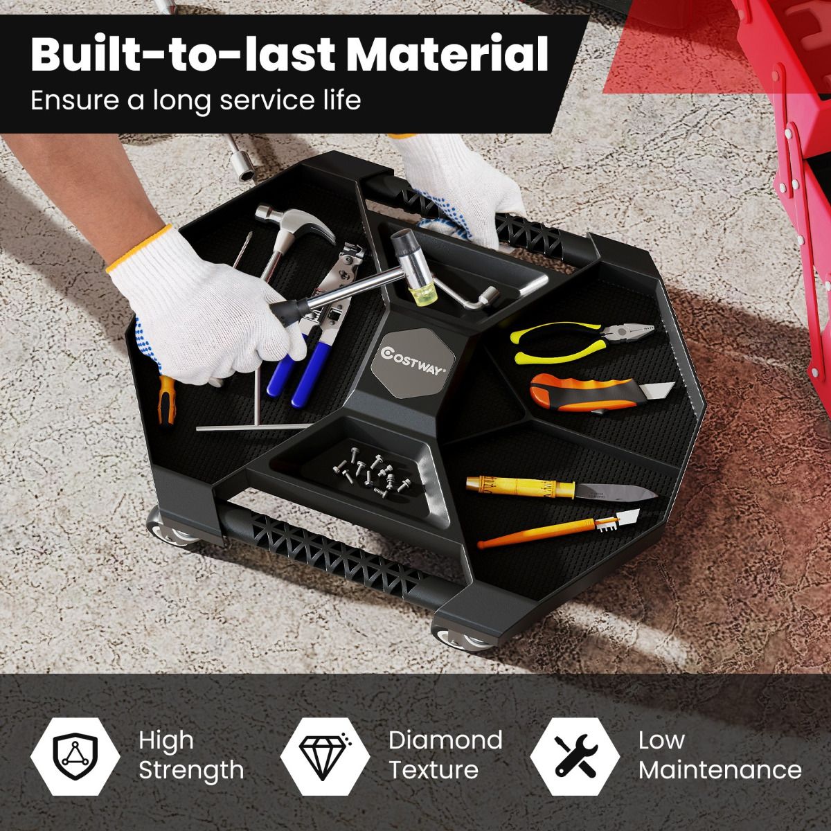 Automotive Rolling Tool Tray Creeper with 4 Swivel Casters