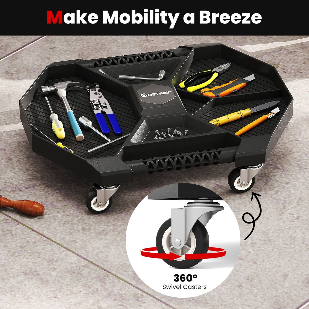 Automotive Rolling Tool Tray Creeper with 4 Swivel Casters