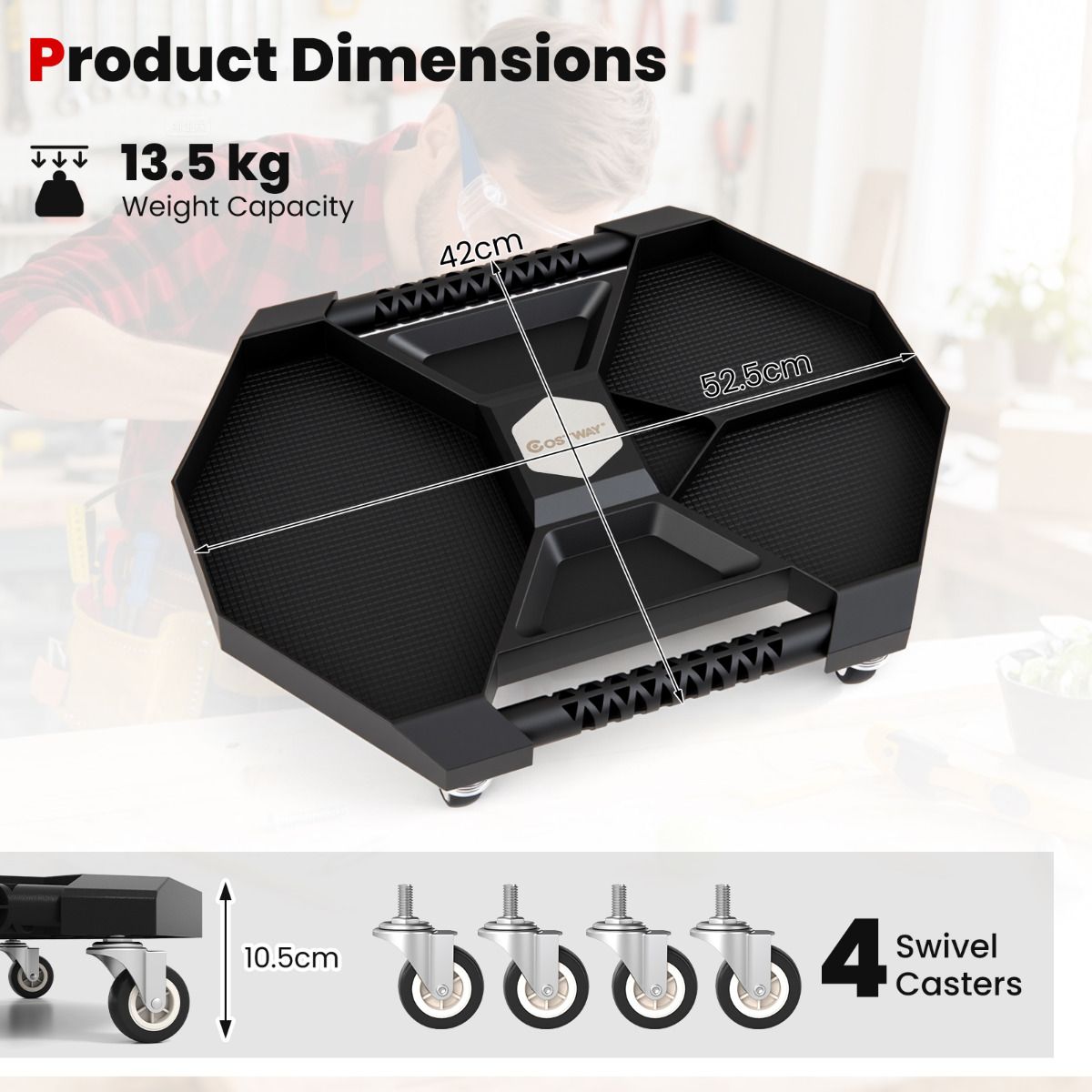 Automotive Rolling Tool Tray Creeper with 4 Swivel Casters