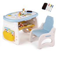 Height Adjustable Children Activity Table w/Graffiti Desktop, Storage, Markers & Eraser, Toddler Furniture Set