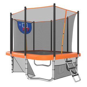 Rectangle Outdoor Trampoline, 10 x 8 FT Heavy-Duty Trampoline with Basketball Hoop