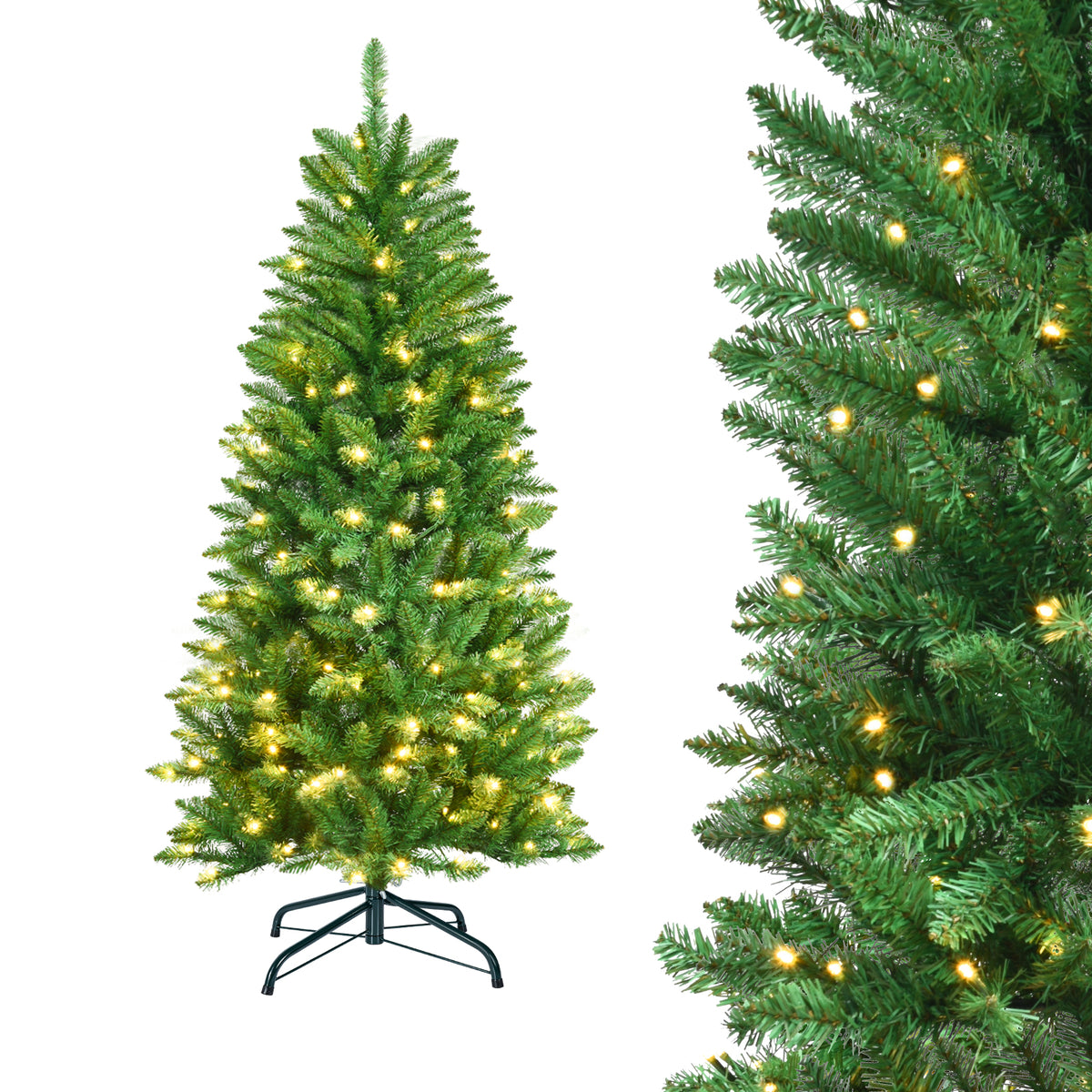 Pre Lit Christmas Tree Slim LED Xmas Tree Home Christmas Decoration Lights Green Outdoor