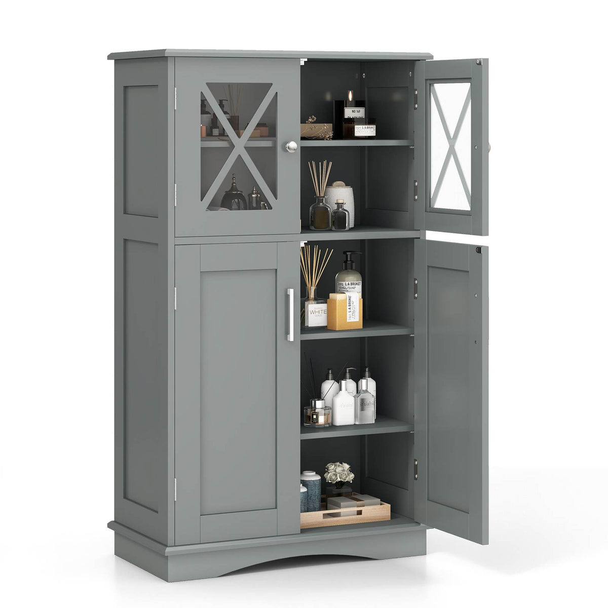 Bathroom Storage Cabinet Linen Storage Cabinet with Doors and Adjustable Shelves