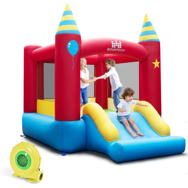 Inflatable Bounce House, Kids Bouncy Castle with Large Jumping Area & Extra Wide Slide