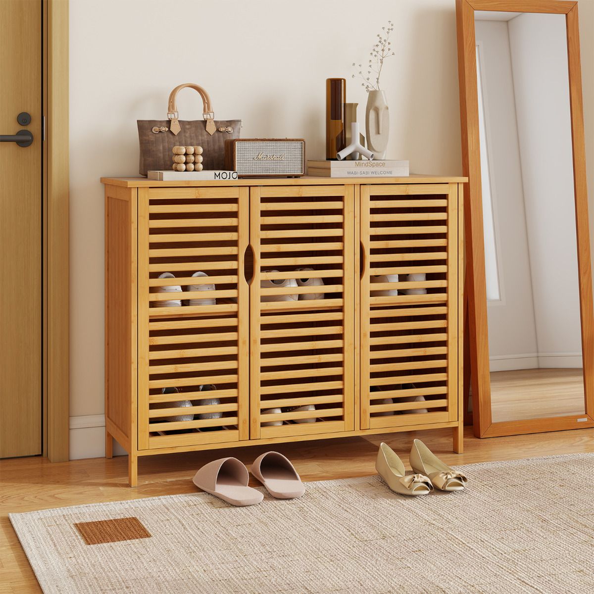 Bamboo Bathroom Cabinet Freestanding Storage Cabinet with Anti-tipping Device