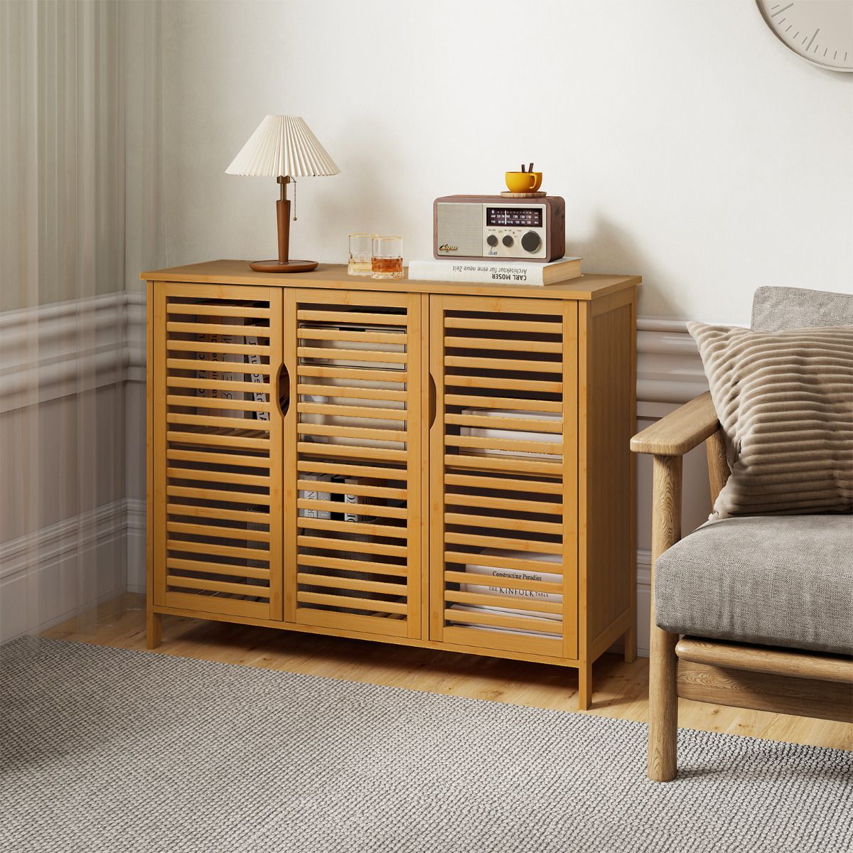 Bamboo Bathroom Cabinet Freestanding Storage Cabinet with Anti-tipping Device