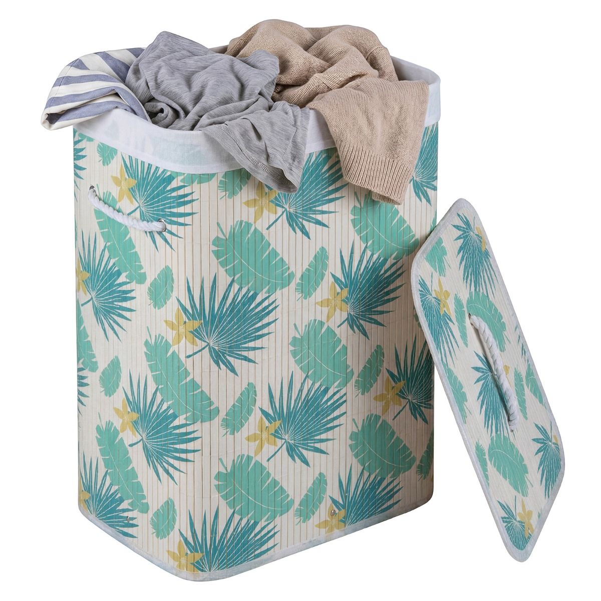 72 L Bamboo Hamper with Lid and Liner for Laundry Room or Bedroom