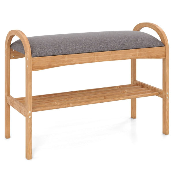 Bamboo Shoe Bench with Storage and Padded Cushion for Entrance