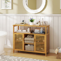 2-Door Bamboo Bathroom Storage Cabinet with Anti-tipping Device