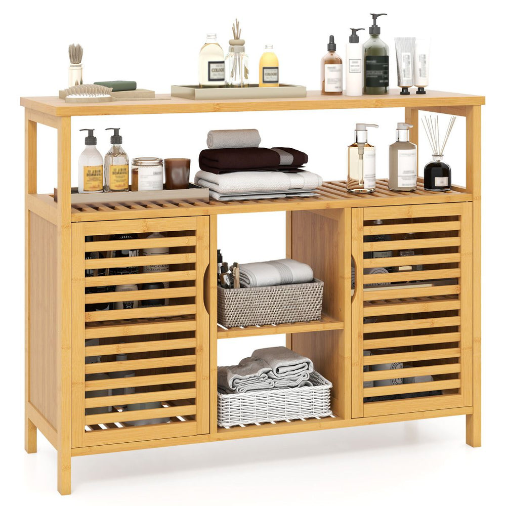 2-Door Bamboo Bathroom Storage Cabinet with Anti-tipping Device