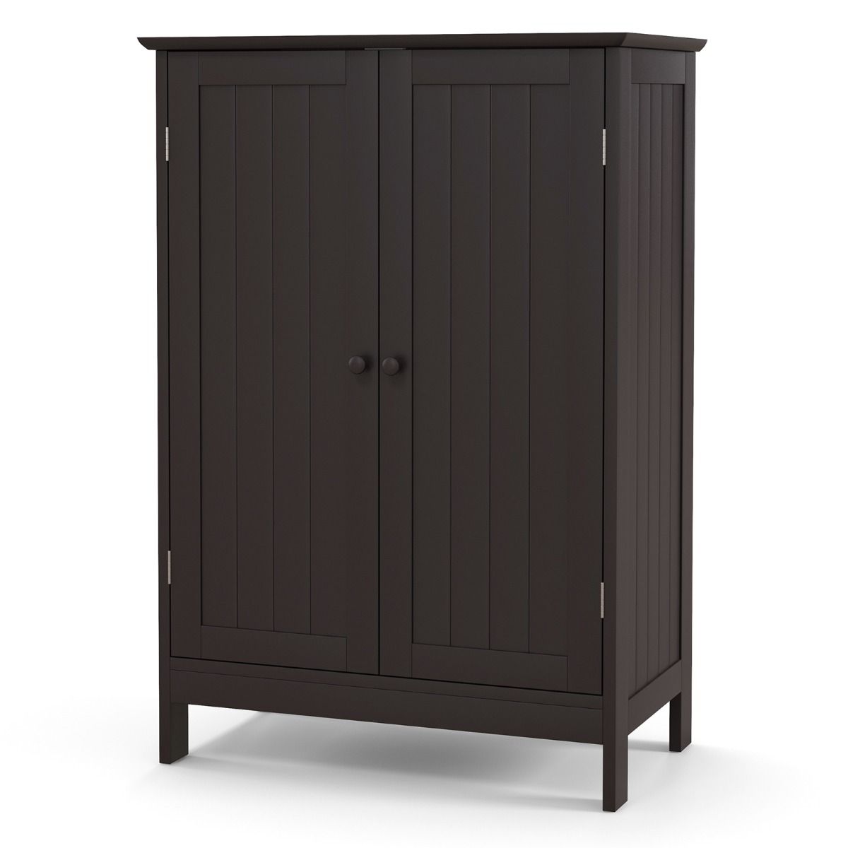 Bathroom Storage Cabinet 3-Tier Floor Cabinet w/ Double Doors Adjustable Shelf
