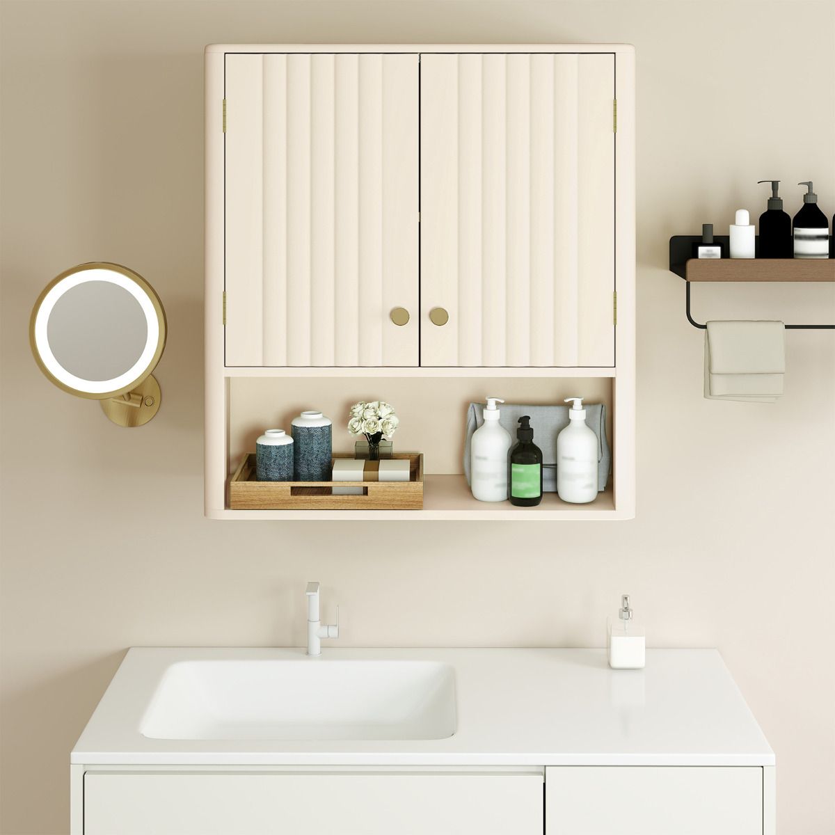 Bathroom Wall Cabinet with Fluted Doors and Adjustable Shelf