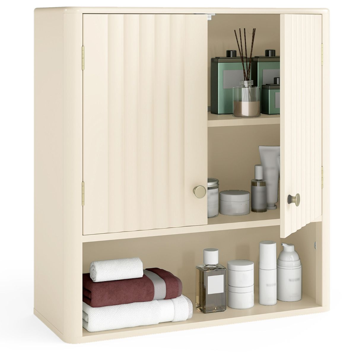 Bathroom Wall Cabinet with Fluted Doors and Adjustable Shelf