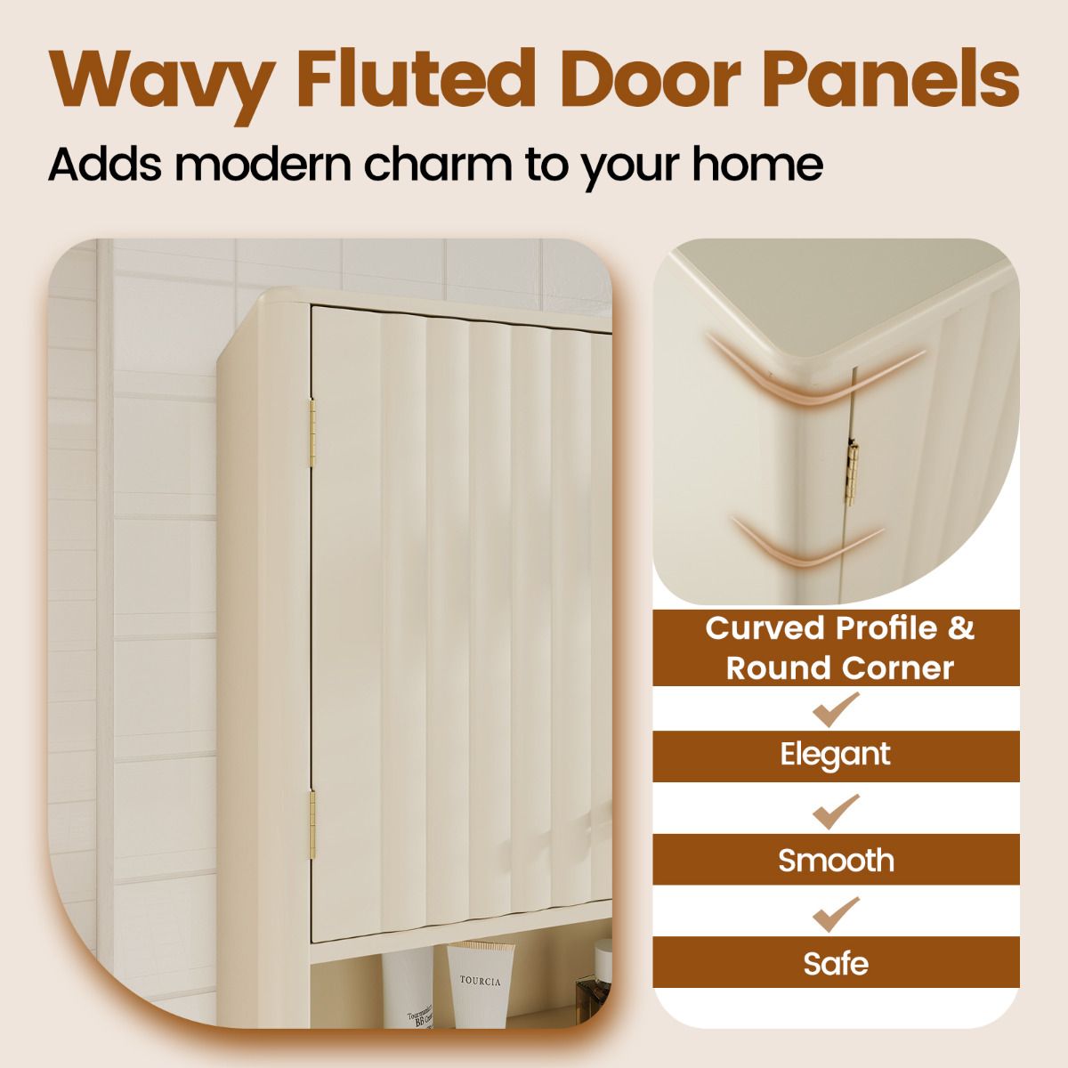 Bathroom Wall Cabinet with Fluted Doors and Adjustable Shelf