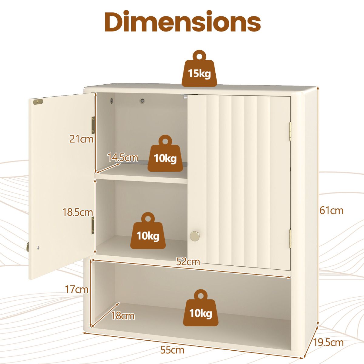 Bathroom Wall Cabinet with Fluted Doors and Adjustable Shelf
