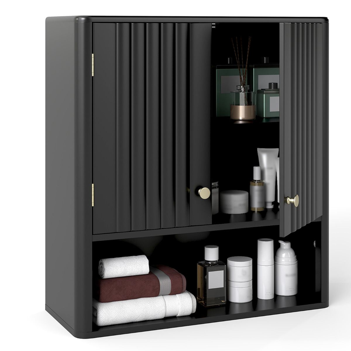 Bathroom Wall Cabinet with Fluted Doors and Adjustable Shelf
