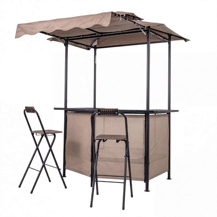 3-Piece Outdoor BBQ Canopy with Bar Table and 2 Folding Bar Stools for Backyard