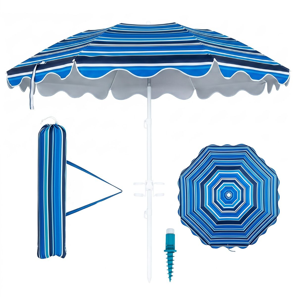 Beach Umbrella with Tilt Sand Anchor UPF 50 and 8 Ribs