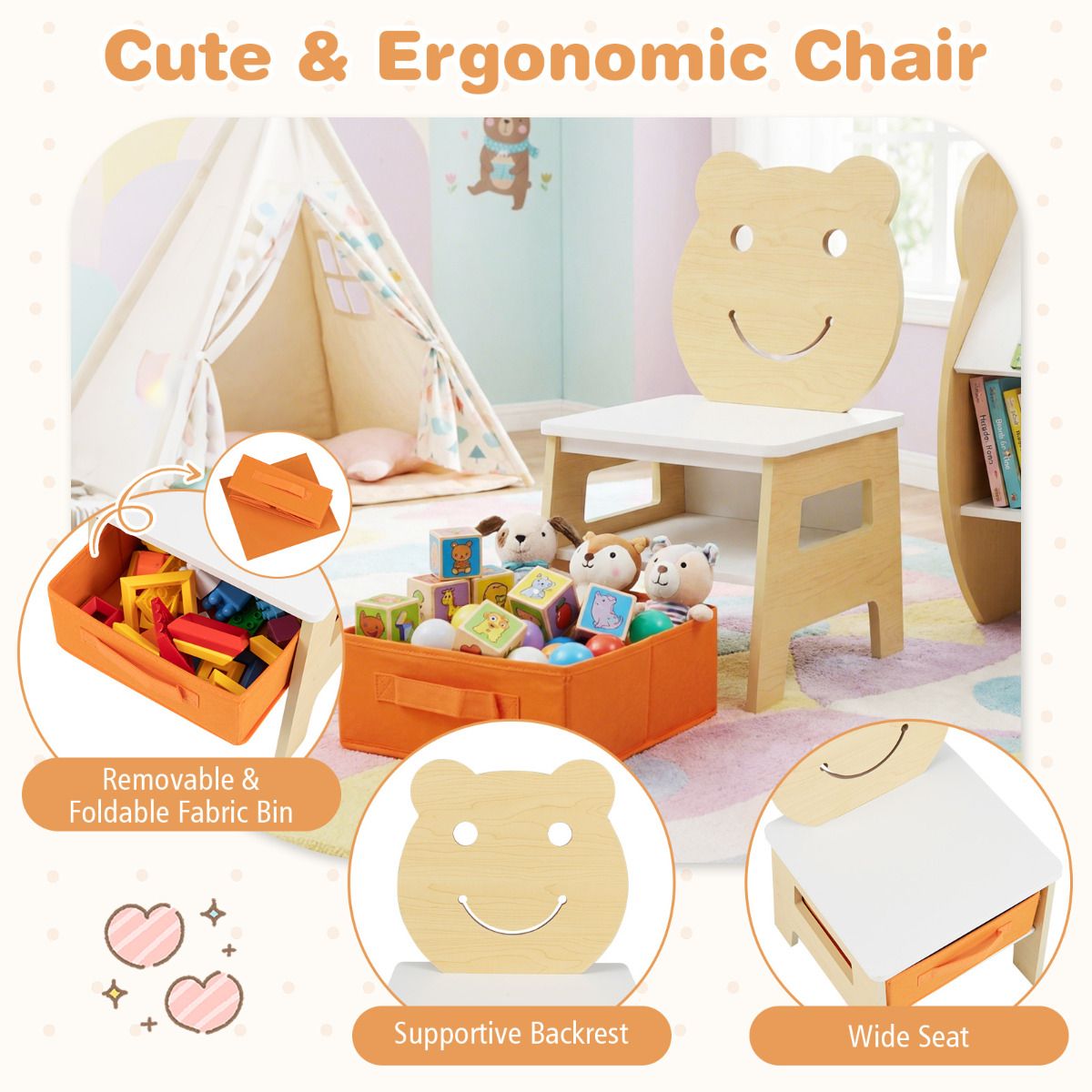 Bear Themed Kids Art Table and Chair Set