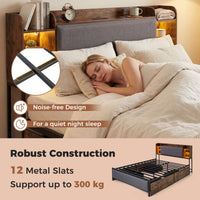 Metal Bed Frame with 4 Storage Drawers Upholstered Storage Headboard