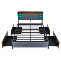 Metal Bed Frame with 4 Storage Drawers Upholstered Storage Headboard