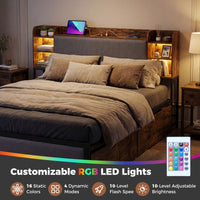 Metal Bed Frame with 4 Storage Drawers Upholstered Storage Headboard