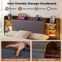 Metal Bed Frame with 4 Storage Drawers Upholstered Storage Headboard