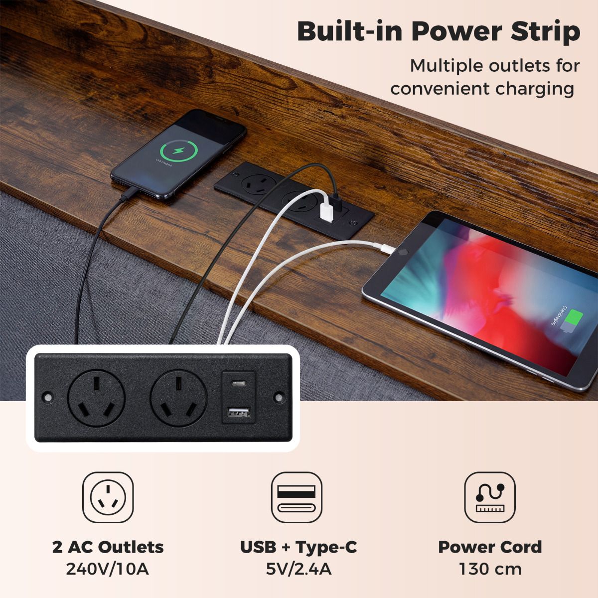 Metal Bed Frame with 4 Storage Drawers Upholstered Storage Headboard