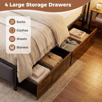 Metal Bed Frame with 4 Storage Drawers Upholstered Storage Headboard