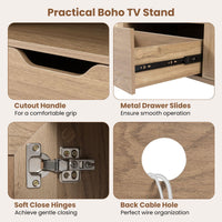 Boho TV Stand for 60 Inch TV Entertainment Center with Cabinets