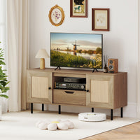 Boho TV Stand for 60 Inch TV Entertainment Center with Cabinets