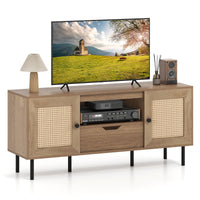Boho TV Stand for 60 Inch TV Entertainment Center with Cabinets
