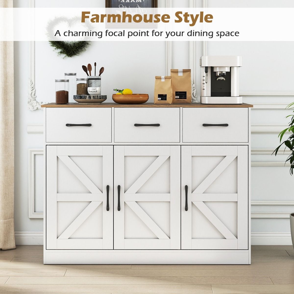 Buffet Cabinet with Drawers Large Sideboard Storage Cabinet with Adjustable Shelves