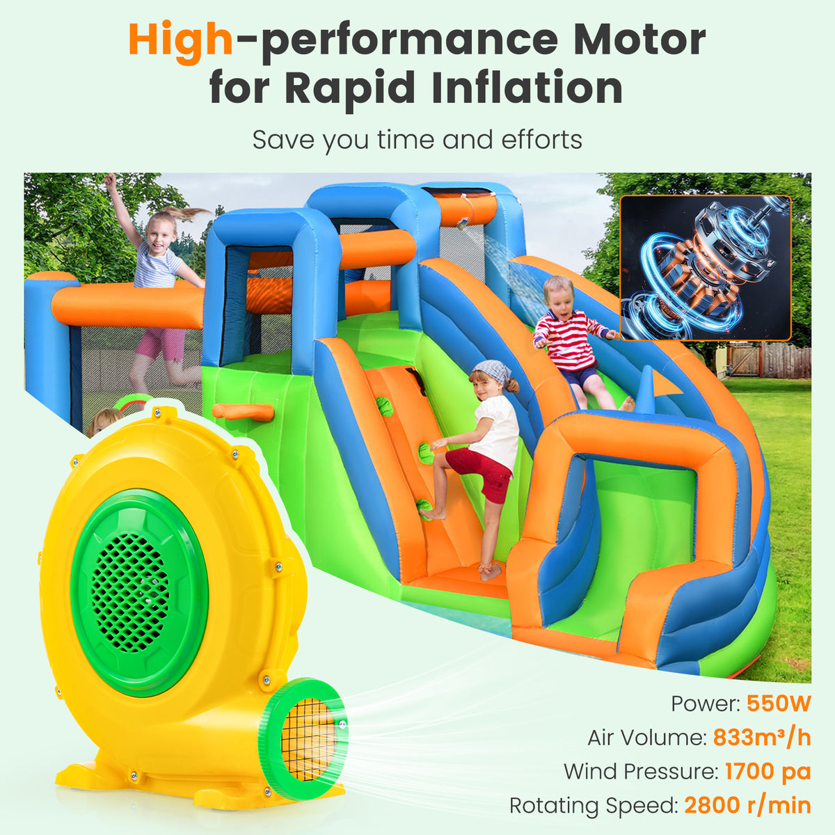 Inflatable Blower, 550W 0.8 HP Electric Blower, 1700 PA Air Blower for Inflatables